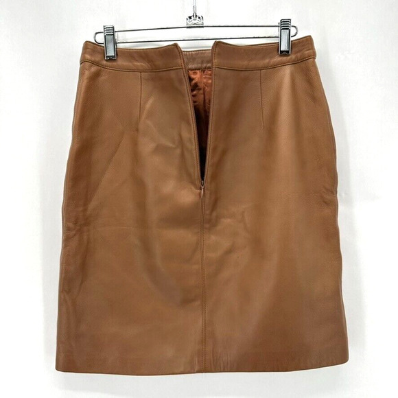 Vintage Gianni Versace It 38 US 4 Pencil Skirt Mini Brown Leather Designer Glam - Picture 4 of 8